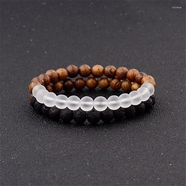 Strand pedra pulseira yin yang contas lava natural homme moda pulseiras unissex grânulo de madeira acessórios casais jóias bijoux