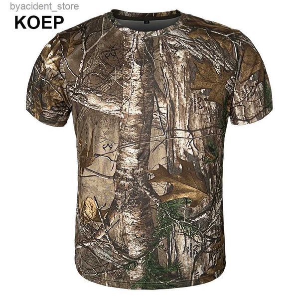 Homens camisetas Koep Camuflagem T-shirt Ao Ar Livre Secagem Rápida Caminhadas Táticas Militares T-shirt Mens Caça Camo Camping Camisas Roupas L240304