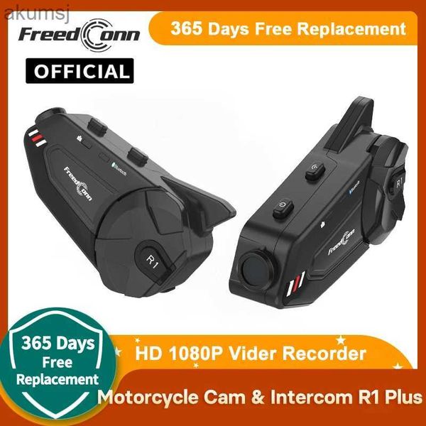 Наушники для сотового телефона FreedConn R1Plus Беспроводная мотоциклетная видеорегистратор Шлем-гарнитура DVR Bluetooth Водонепроницаемый Wi-Fi Видеорегистратор Наушники APP Loopcycle YQ240304