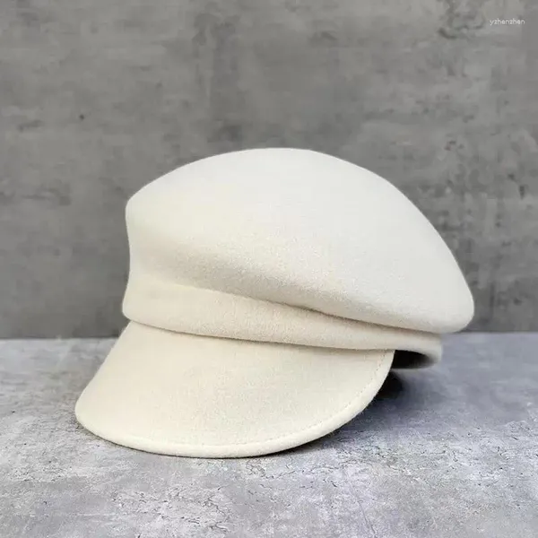 Berets inverno fedora chapéu para mulheres coreano liso top lã marinha britânica casual preto cinza cáqui moda equestre de alta qualidade