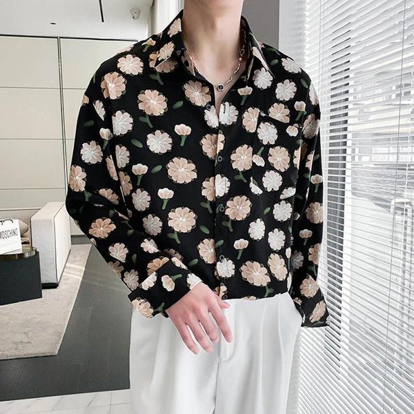 Männer Casual Hemden Frühling Langarm Lose Herren Blumen Sommer Blumendruck Strand Männer Hemd Luxus Design Camisa Hombre Plus Größe