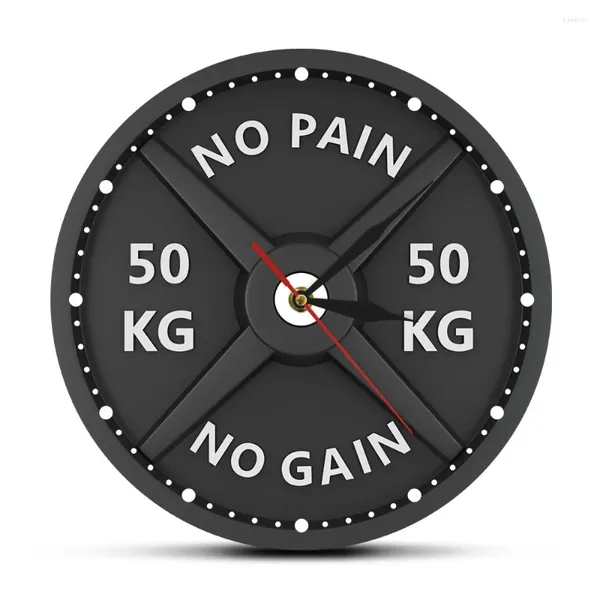 Orologi da parete NO PAIN GAIN 50KG Bilanciere 3D Orologio moderno Sollevamento pesi Manubri Bodybuilding Orologio Palestra Allenamento Strongman Regalo