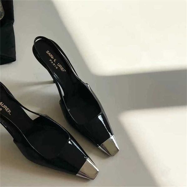 Sapatos esportivos 2024 Shengjia Edição Sexy Apontou Sandálias Altas Super Modificado Laca Couro Salto Fino Altura 9.0cm 7.0cm