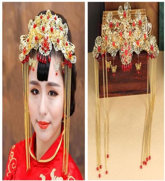 Flores clássico estilo chinês acessórios de cabelo de noiva traje casamento cocar coroa de casamento barato2408807