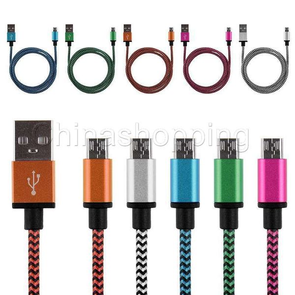 1M 3FT 2M 6FT 3M 10FT Metallo Rame Micro USB Caricatore Dati di sincronizzazione tessuto Cavo intrecciato Tipo C Cavo di ricarica per Samsung S23 S24 Telefono Android