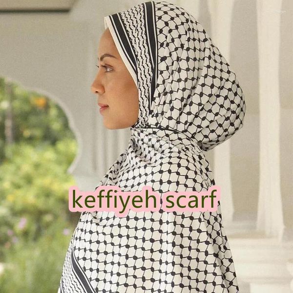 Abbigliamento etnico Kefiah Sciarpa Hijab Palestinese Stampa in chiffon Hijab nero per donna Foulard musulmano Scialli Copricapo arabo islamico