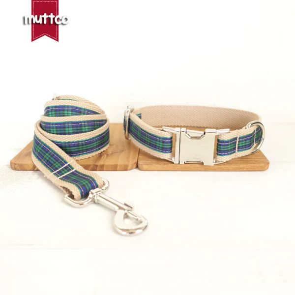 Set Verde Blu Plaid Cottonnylon Collare per animali Guinzaglio per cani Corda Accessori per collari Pitbull Guinzagli Set per cani di piccola taglia