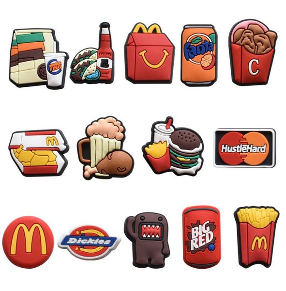 Großhandel Fast Food Getränke Fried Chicken Weich-PVC Schuh Charm Zubehör Dekoration Schnalle für Armband Armband Party Geschenk Gefälligkeiten6315220