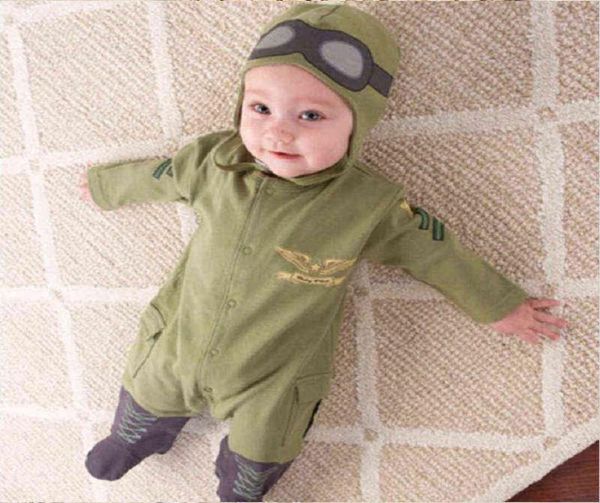 Primavera e autunno New Infant Pilot Tuta verde militare e tuta da cappello Bambino Bambini Baby Boy e Girl Pagliaccetto Tutina G12187685997