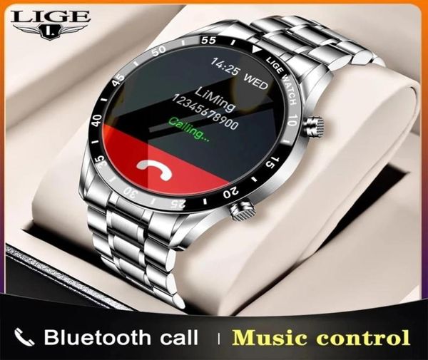 Círculo completo tela de toque banda aço luxo bluetooth chamada relógio inteligente à prova dwaterproof água esporte atividade fitness watchbox2593964