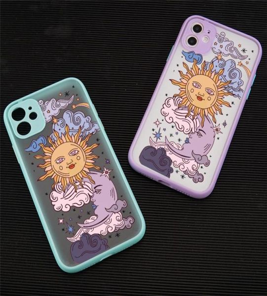 Engraçado sun moon face capa de telefone à prova de choque para iphone 13 11 pro 12 7 xs max x xr se20 8 plus macio tpu fosco doces volta cover5590736