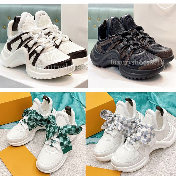 Bayan Elbise Ayakkabı Platformu Sıradan Spor Ayakkabı Arc Designer Pist Dantel Up Spor Sneaker Beyaz Eğitmen Chunky Trainers deri spor ayakkabılar Siez 35-41