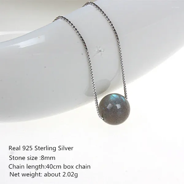 Pingentes Buyee 925 Sterling Siver Mulheres Colar Cadeia 8mm Natural Moonlight Labradorite Bead Pingente para Jóias de Festa