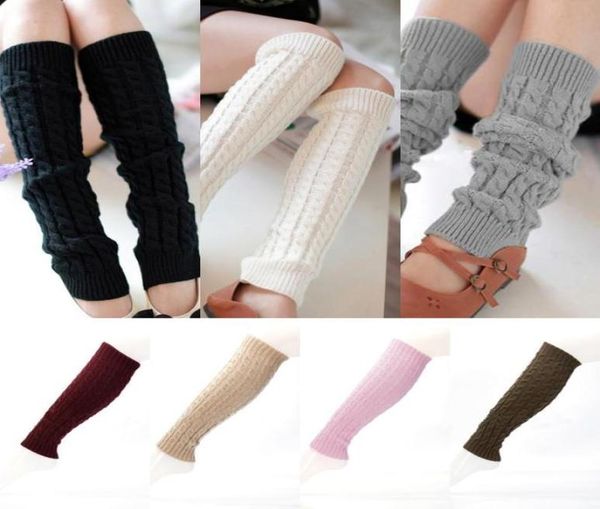 Meias moda feminina quente perna mais quente joelho alto inverno malha crochê aquecedores legging bota lã desleixada para meninas 4802761