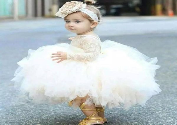 2018 bonito bebê menina vestido de batismo vestido de batismo jóia pescoço mangas compridas rendas corpete babados vestido de baile saia criança concurso dre5268401