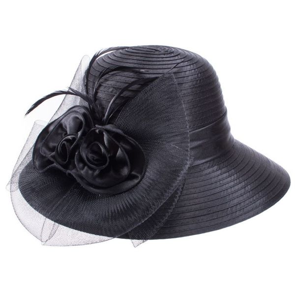 Cappelli estivi a tesa larga per le donne Piume Rete Fascinator Cappelli da sole Cappelli da sposa per la mamma Matrimonio Derby Church Beach Cap 2203268s