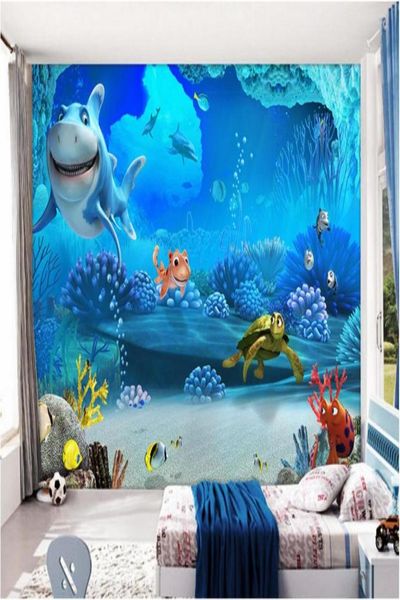 Papel de parede 3d personalizado foto mural azul oceano mundo tartaruga quarto das crianças decoração casa 3d murais de parede papel de parede para paredes 3 d1124171