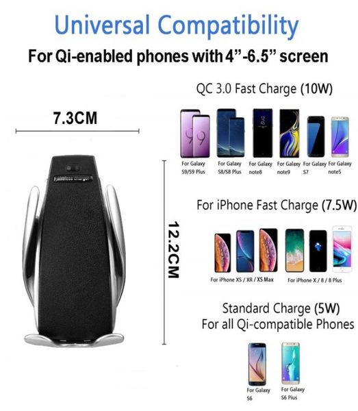 S5 Automatische Klemmung Auto QI Drahtlose Ladegerät Für IPhone XS MAX Galaxy Air Vent Halter 360 Grad Rotation Lade Halterung 2025668