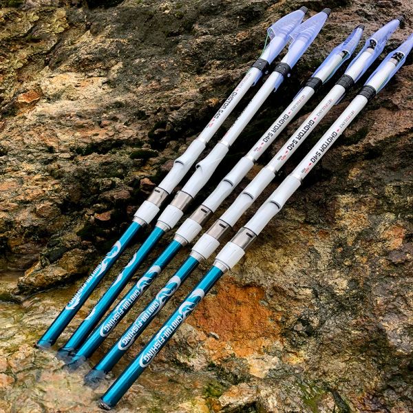 Varas 3.6m/4.5m/5.4m/6.3m Telescópica Rock Fishing Rod Carbono Viagem Ultra Light Spinning Float Outdoor Isca Peso 1050g Pólo de Truta