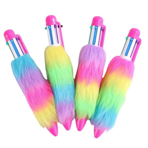 Penne a sfera multicolori in peluche penna creativa a sei colori penna arcobaleno penna in peluche colorata Promozione per studenti dell'ufficio Regali di scrittura