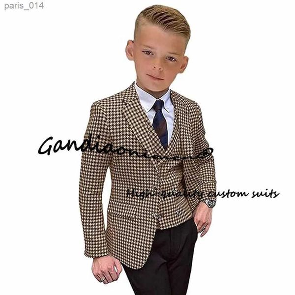 Ternos para meninos ternos Houndstooth Tweed 3 peças terno slim fit para crianças roupa formal de portador de anel