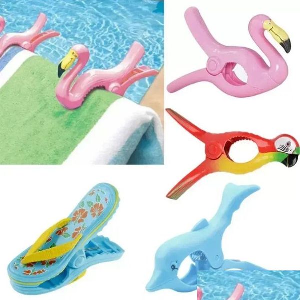 Haken Schienen Großer Sommerkleidung Clip Haken Tierpapagei Delphin Flamingo Wassermelonform Strandtuchklemme, um den Wind DHH93 zu verhindern