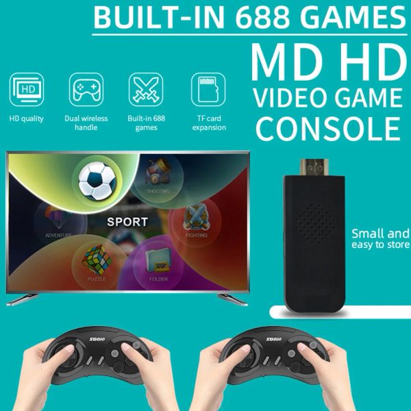 GamePads MD HD TV Video Game Console com 2 Game Controller 2.4g Receptor sem fio interrompido 688 mais jogos para Sega Mega Drive / Gênesis