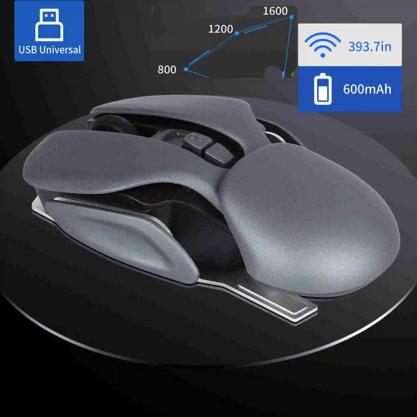 Mouse Nuovo Mouse Wireless Ricaricabile 2.4G Mouse ergonomico da 1600 DPI Mouse da gioco USB Ottico Mouse da gioco in metallo freddo per PC portatile Computer