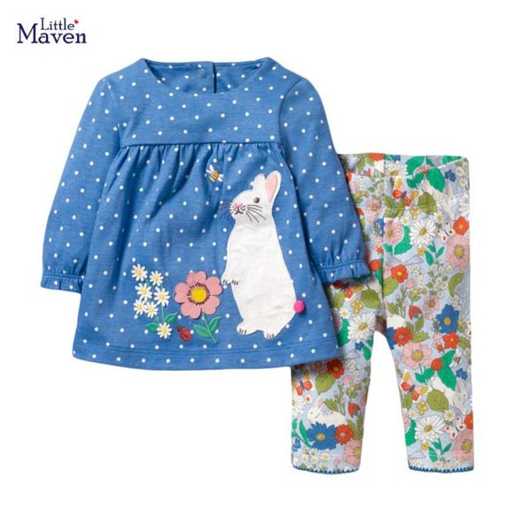 Little maven meninas conjuntos de roupas animal coelho ternos do bebê crianças039s outono boutique outfits kits para crianças vestido manga longa se2487780