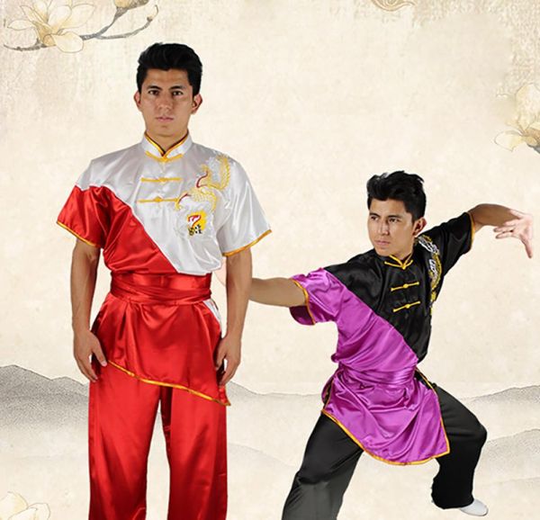 Tai chi uniforme de algodão cores duplas alta qualidade wushu kung fu roupas crianças adultos manga curta artes marciais wing chun suit9096911