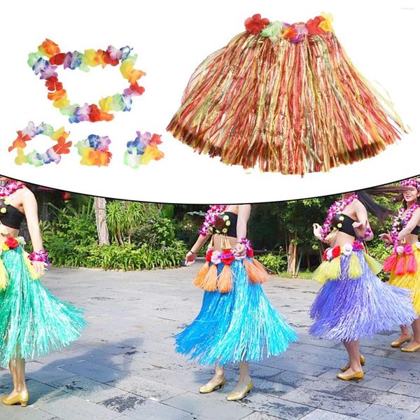 Flores decorativas guirlandas de flores saia de grama decoração guirlanda férias pulseira de plástico fantasia terno havaiano lei para festas
