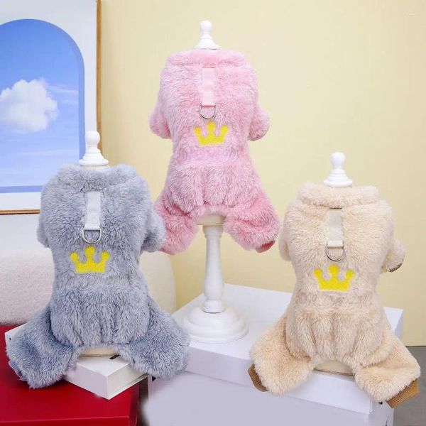 Vestuário para cães Roupas para animais de estimação Macacão de quatro pernas Padrão de coroa de lã Casaco de inverno para cães gatos tecido macio outono