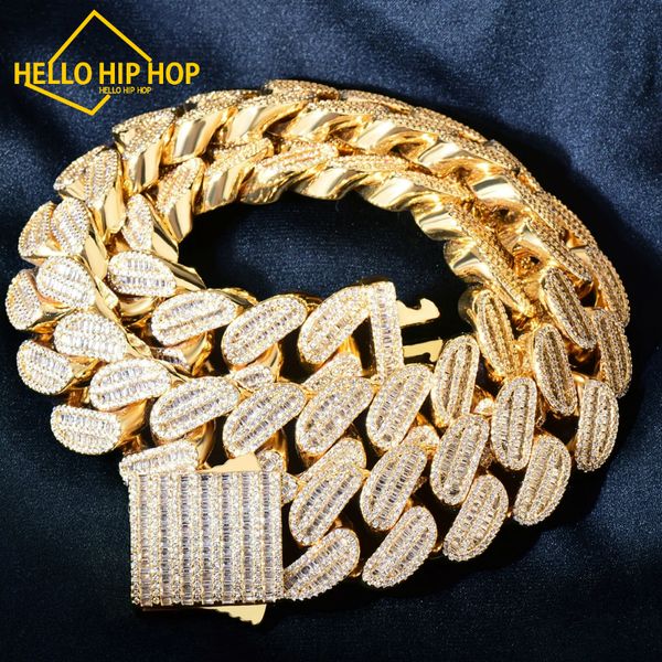 Hello Hip-Hop New Men Men Baguette Hiphop Colar 21mm Big Gold Color Chain Creia Cuba Icepado Zirconia Miami Link Fashion Rock Rapper Jóias