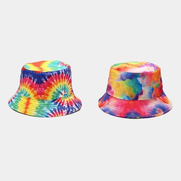 Harajuku Tie Dye Cappello a doppio lato Protezione solare Cappelli a secchiello per viaggiare all'aperto Cappello da pescatore Hip Hop Gorras299F