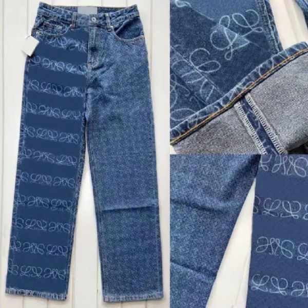 jeans da donna nuovo streetwear toppe scavate ricamate jeans dritti casual blu dritti caldi viola con marchio