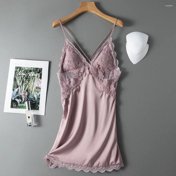 Mulheres sleepwear spaghetti sling sexy camisola mulheres nightwear rosa cetim casa roupas íntimas lingerie mini oco nightdress