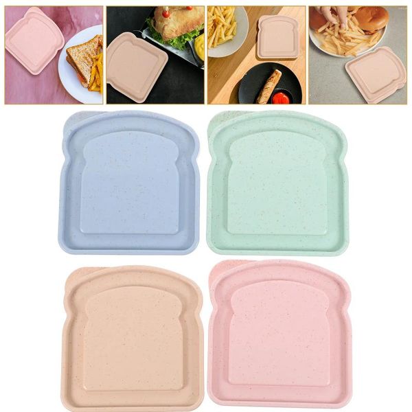 Placas 4 Pcs Caixa de Torrada Reutilizável Recipientes de Sanduíche Pão Ao Ar Livre Pequeno Lanche para Caixas de Almoço com Suporte de Capa