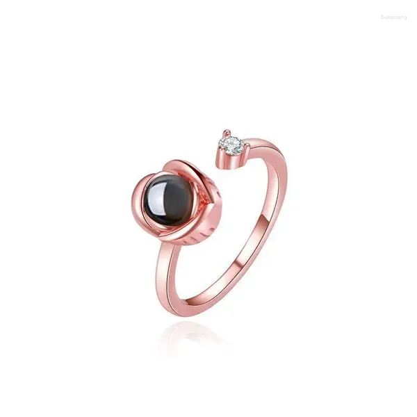 Eheringe Luxus Roségold-Farbe Romantische Liebe Erinnerung Mode Exquisiter Schmuck 100 Sprachen I You Projection Ring