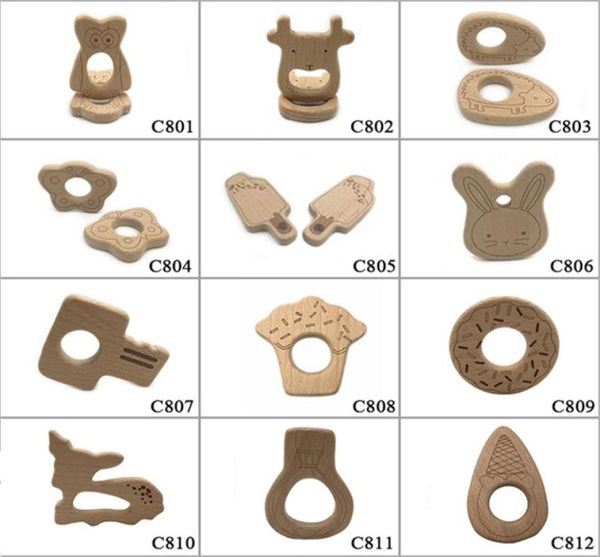 10 pz Sicuro Cervo Dentizione Bambino Massaggiagengive Design carino Anello di legno Forma di animale Giocattolo fatto a mano in legno massaggiagengiveOctopus massaggiagengive 2010172513648