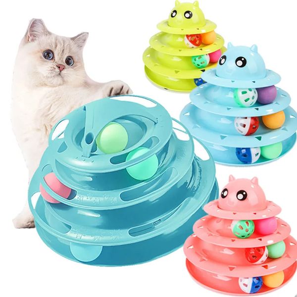 Katzenspielzeugturm mit 4 Ebenen, Schienen, Katzenspielzeug, interaktives Katzen-Intelligenztraining, Vergnügungsplattenturm, Haustierprodukte, Katzentunnel 240226