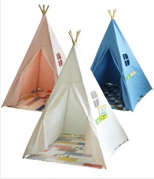 Teepee per bambini a quattro poli Tenda da gioco per bambini Teepee in tela di cotone Casetta bianca per cameretta Tipi6721149