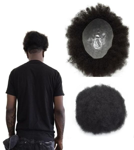 Parrucchino da uomo Afro Curly Full Pu Parrucchino riccio per uomo 8x10 pollici Pelle sottile Posticci Sistemi di sostituzione Capelli umani Remy indiani Mens5395383