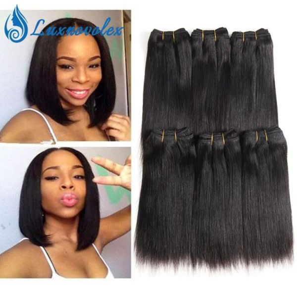 Cabelo Liso Brasileiro 6 Pacotes Malaio Peruano Indiano Curto Cabelo Humano Weave Bundles 8 Polegada 50gBundle Total 300g Natural Co4896030