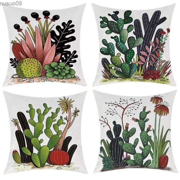 Fodere per sedie Federa in lino stampato con fiori e cactus Fodera per cuscino per divano per la casa può essere personalizzata per te 40x40 50x50 60x60