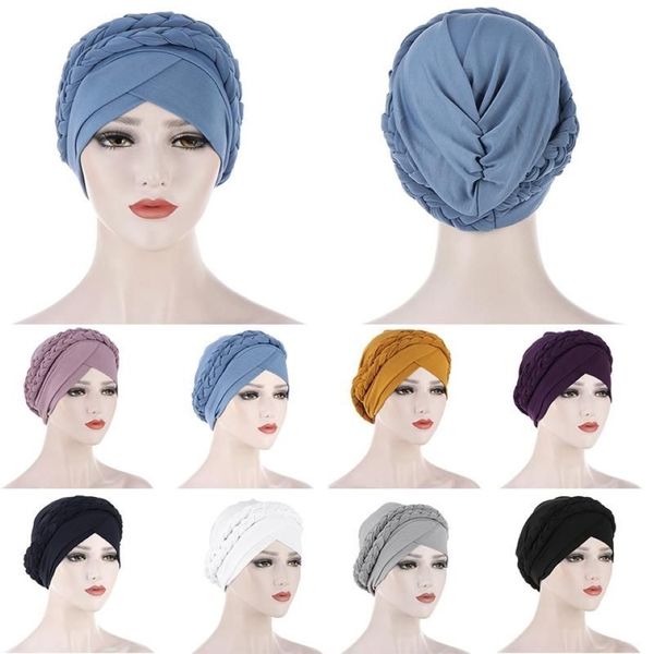 Beanie Skull Caps 1 PC Vestido Muçulmano Turbante Chapéu Estilo Ocidental Baotou Cap Elegante Bonita Cor Sólida Chapéus Acessórios de Cabelo para Wom302B