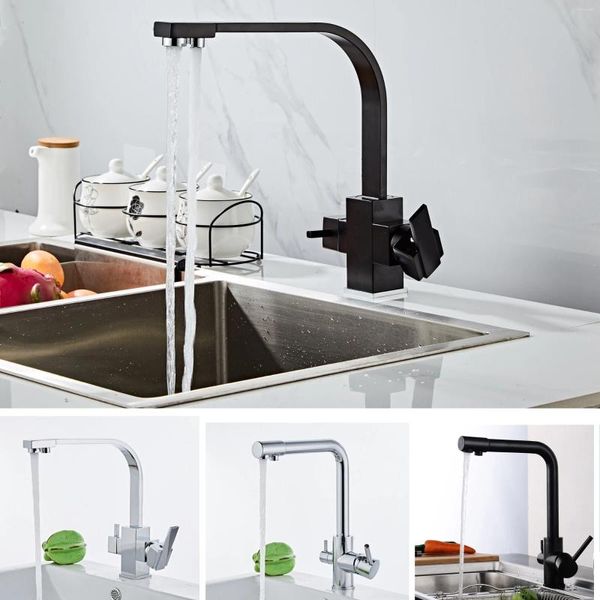 Rubinetti della cucina Rubinetto per acqua potabile filtrata Rubinetto per lavello Miscelatore puro Ottone e montaggio su piattaforma fredda 360 3 vie