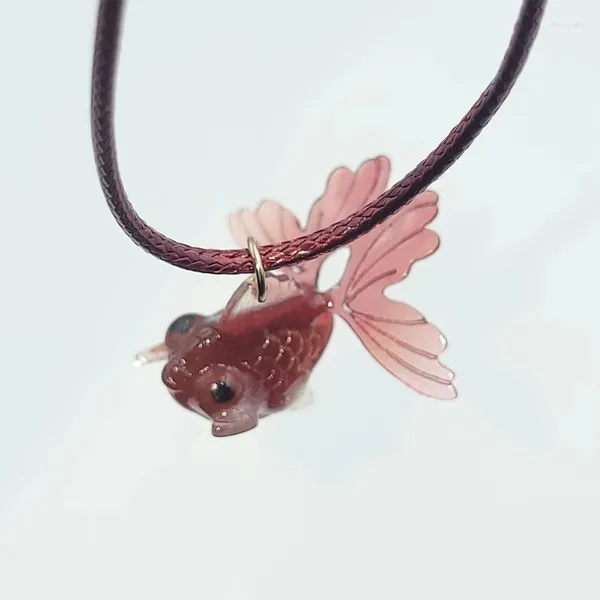 Colares Pingente Bonito Goldfish Colar Resina Charme Cera Corda Neckchain Mulheres Moda Gargantilha Camisola Cadeia Declaração Jóias Presente