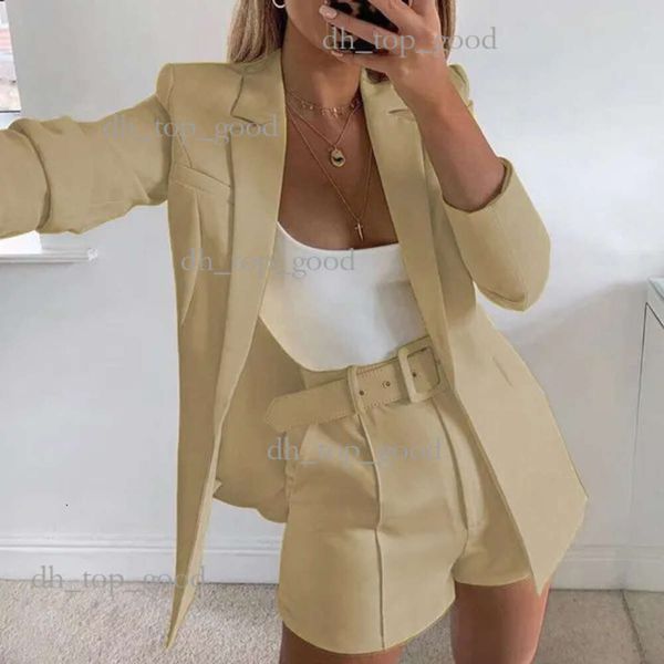 Damenanzüge Blazer Auutmn Mode 3 Stück Sets Frauen Blazer Strickjacken Solide Langarm Slim Femme Blaser Shorts Gürtel Streetwear Casu 478