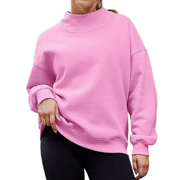 Hoodies femininos feminino casual solto moletom gola alta cor sólida plus size sweatshirts senhora oversize pulôver topos streetwear