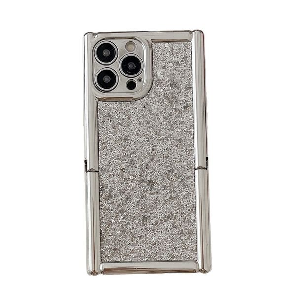 Custodia per telefono con glitter di lusso con cavalletto pieghevole per iPhone 15 11 12 13 14 Pro Max Cover semplice elettrolitica quadrata